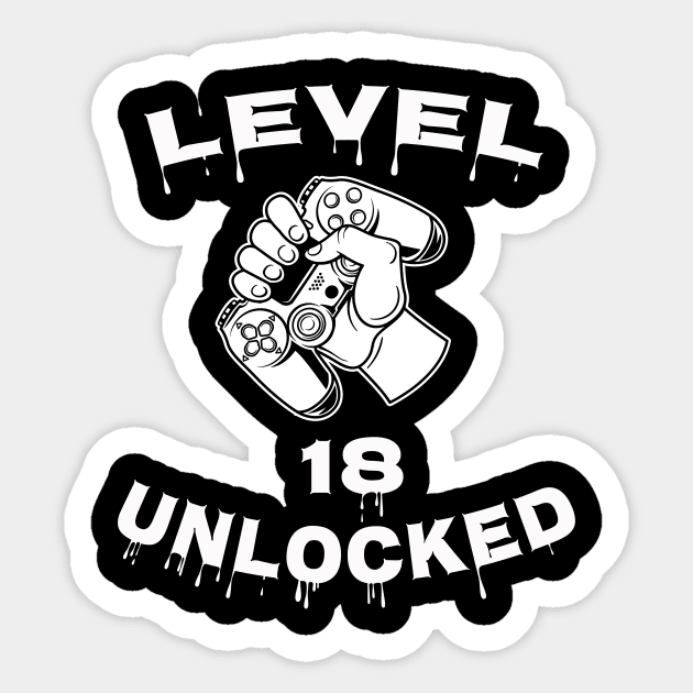 Level 18 Unlocked - Funny Mens 18th Birthday Gamer Sticker by Happysphinx